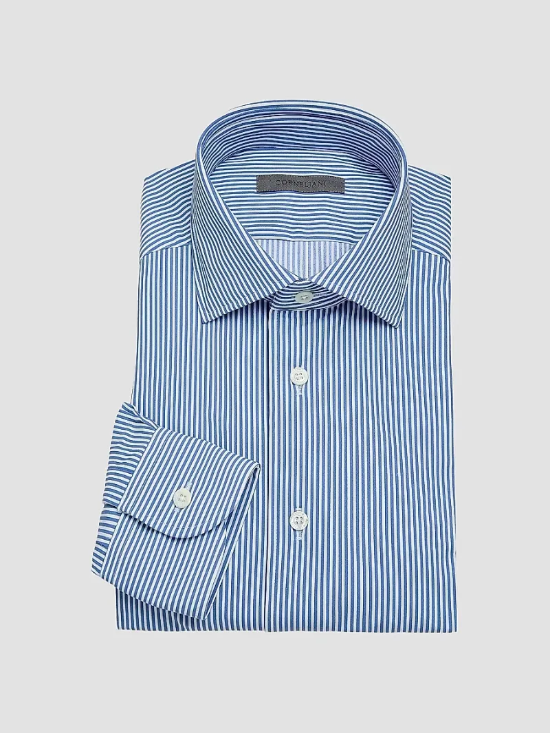Corneliani Men's Striped Performance Stretch-Nylon Shirt - French Blue Stripe - Size 15.5