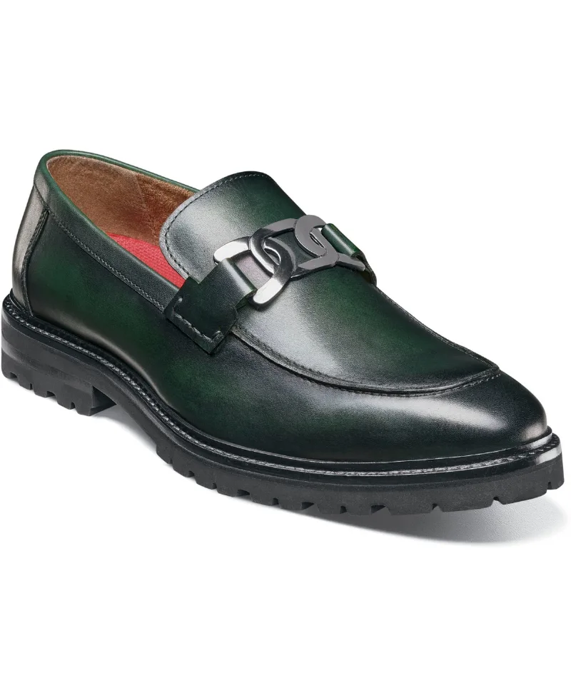 Stacy Adams Men's Hale Moc Toe Bit Slip On Loafer - Green