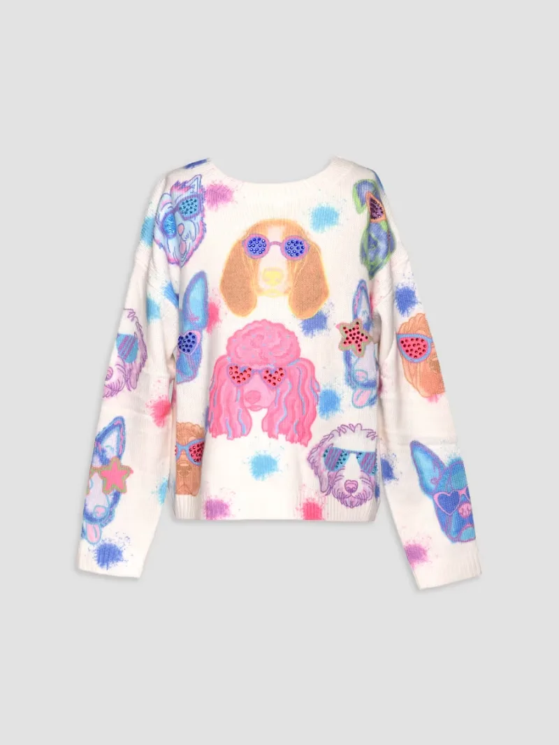 Girl's Little Girl's & Girl's Embellished Dog-Print Sweatshirt - Ivory - Size 10