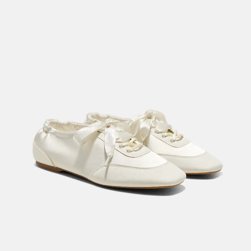 VIVAIA Square-Toe Lace-Up Satin Sneakerina (Cristina)|LIGHT GOLD|5.5-6