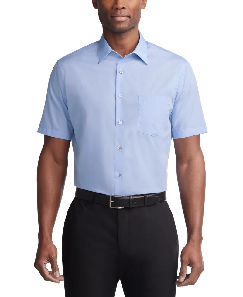 Van Heusen Poplin Solid Short-Sleeve Dress Shirt - Cameo Blue