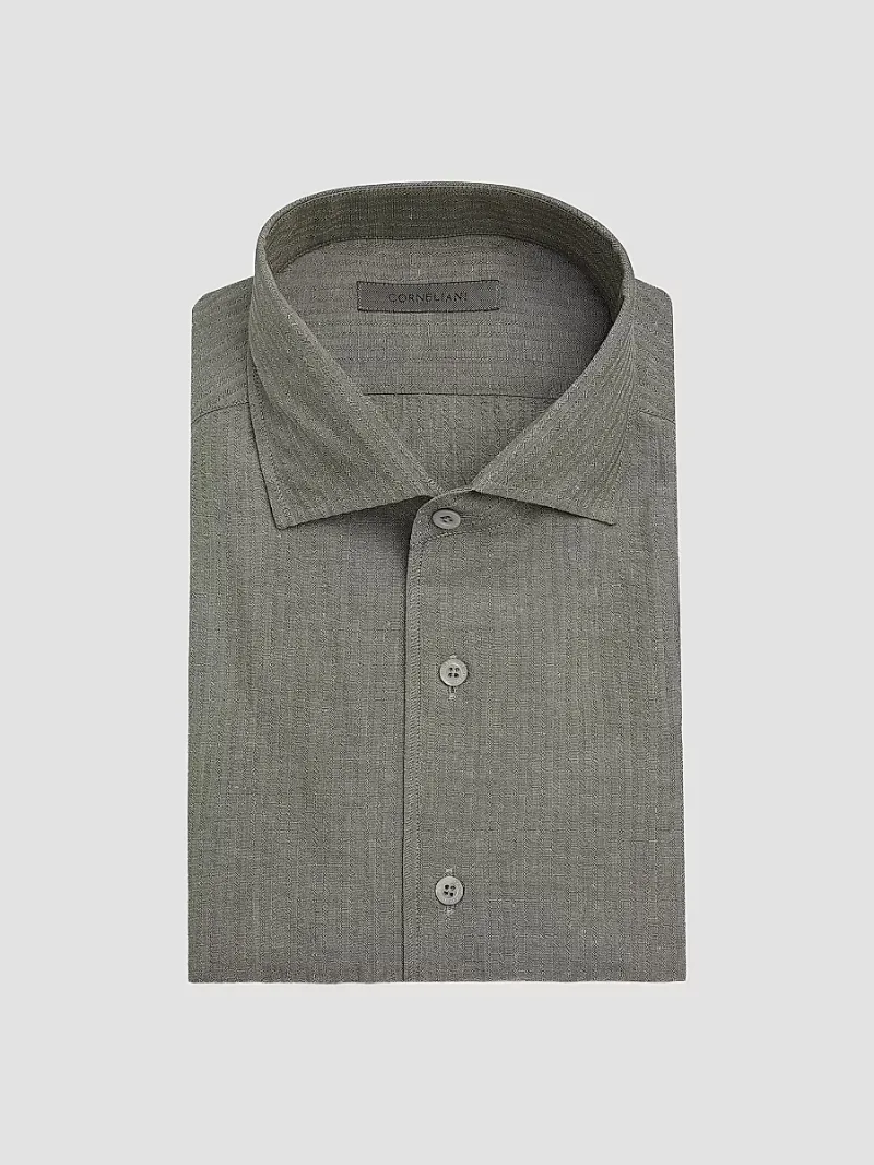 Corneliani Men's Seersucker Cotton-Linen Shirt - Sage - Size 16.5