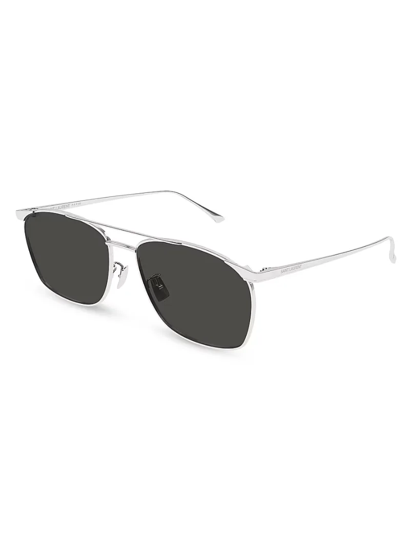 Saint Laurent Men's Fashion Metal 57MM Pilot Sunglasses - Silver Black