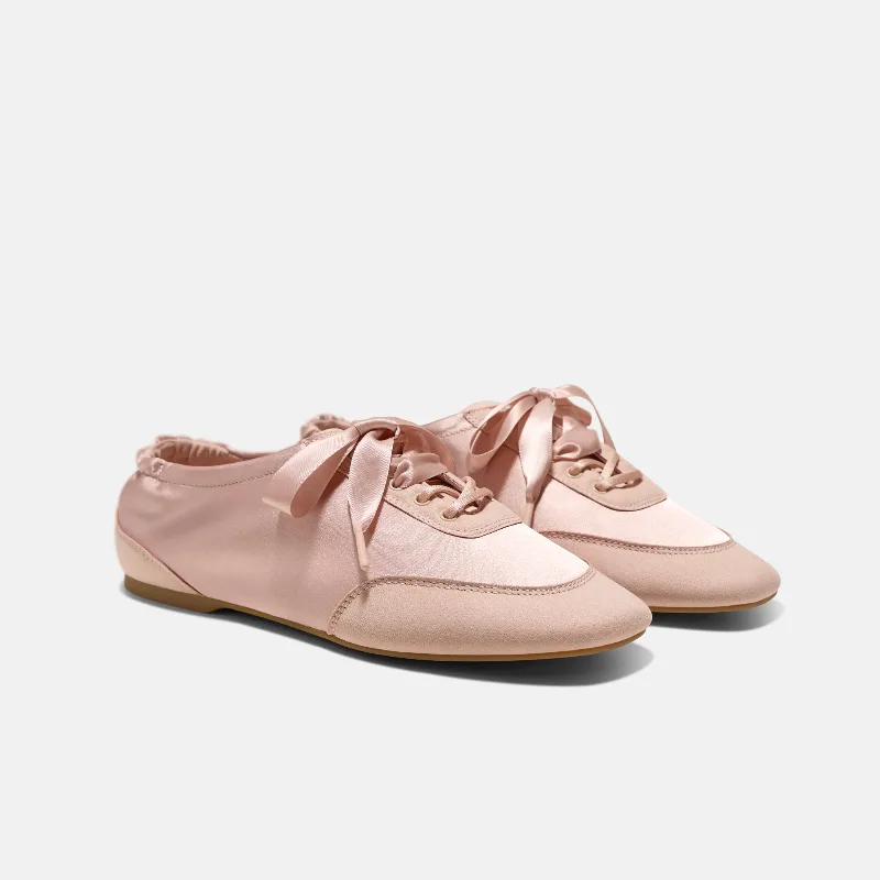 VIVAIA Square-Toe Lace-Up Satin Sneakerina (Cristina)|PEACH BLUSH|US 10.5