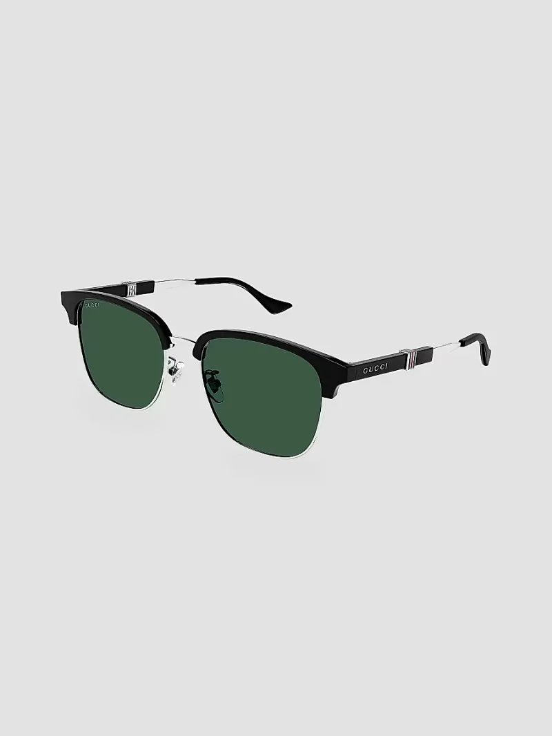 Gucci Men's Running Web Panthos 55MM Sunglasses - Black Silver Green
