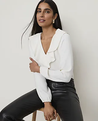 Ann Taylor Ruffle Trim Blouse