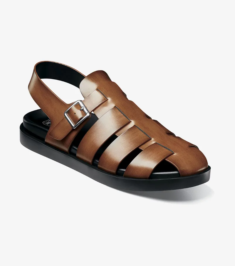 Stacy Adams Shoes Montego Slingback Buckle Sandal Cognac Size 10