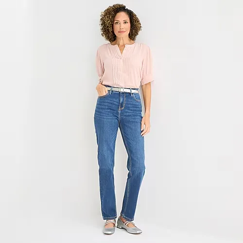 Liz Claiborne Lana Womens High Rise Straight Leg Jean, 12 Petite Short, Blue