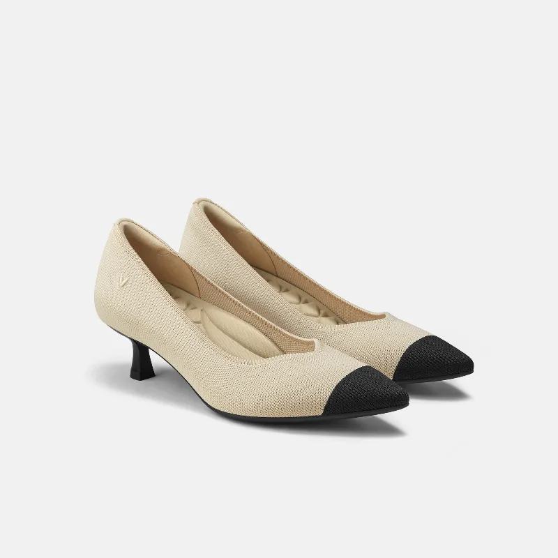 VIVAIA Pointed-Toe Kitten Heels (Scarlett)|CREAM IVORY & BLACK|US 9