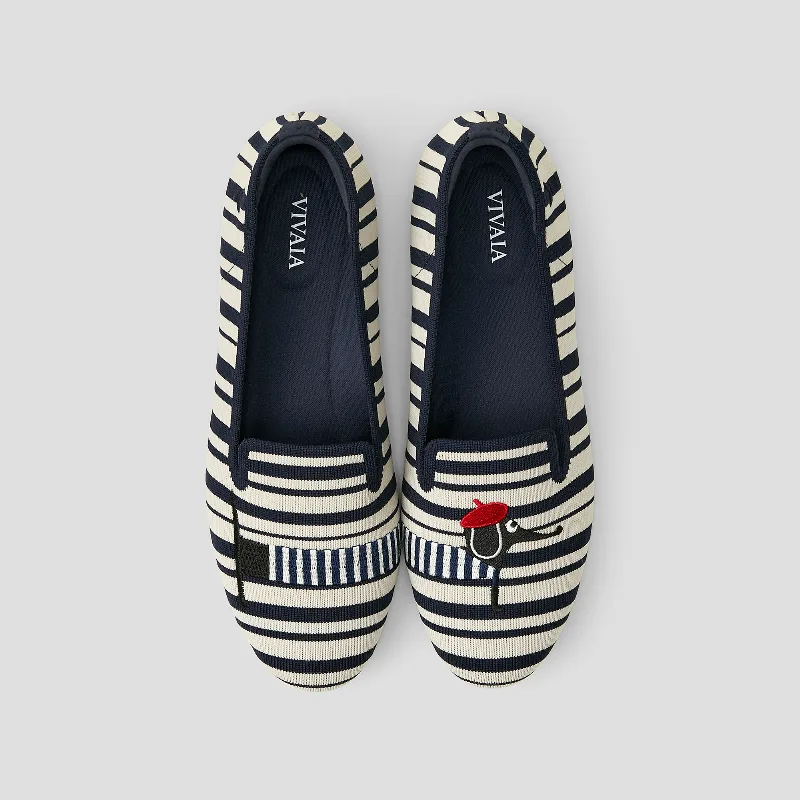 VIVAIA Round-Toe Embroidered Loafers (Audrey)|NAVY IVORY MULTI STRIPE-DOG|US 9.5
