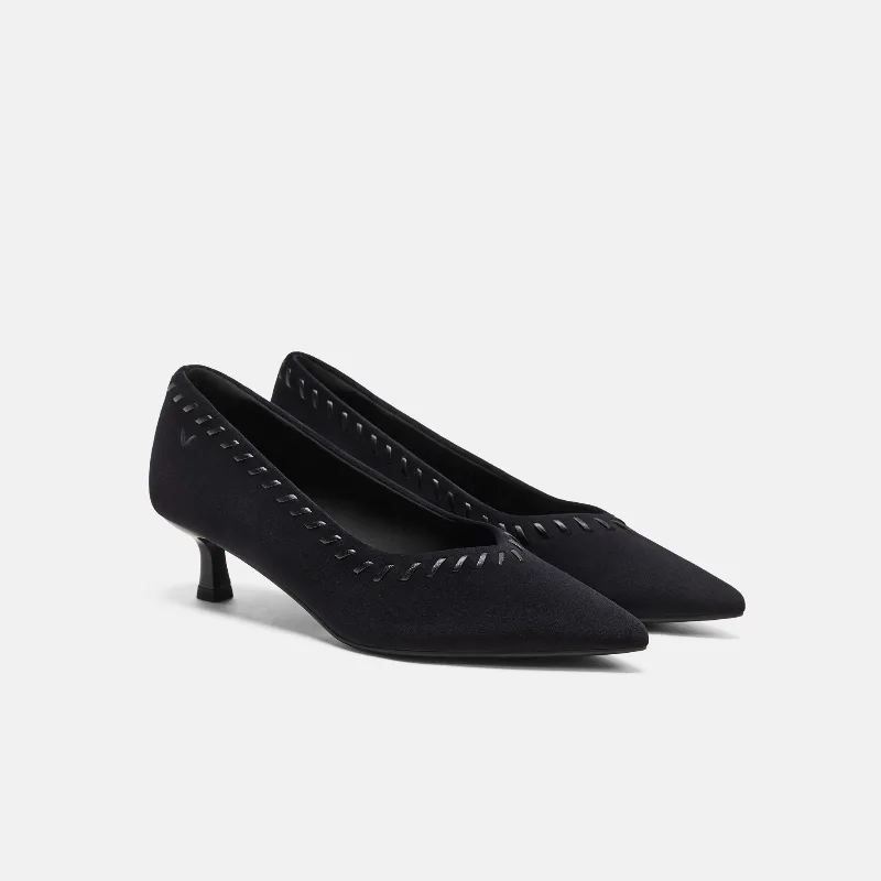 VIVAIA Velvet Whipstitched Kitten Heels (Scarlett)|BLACK|US 7