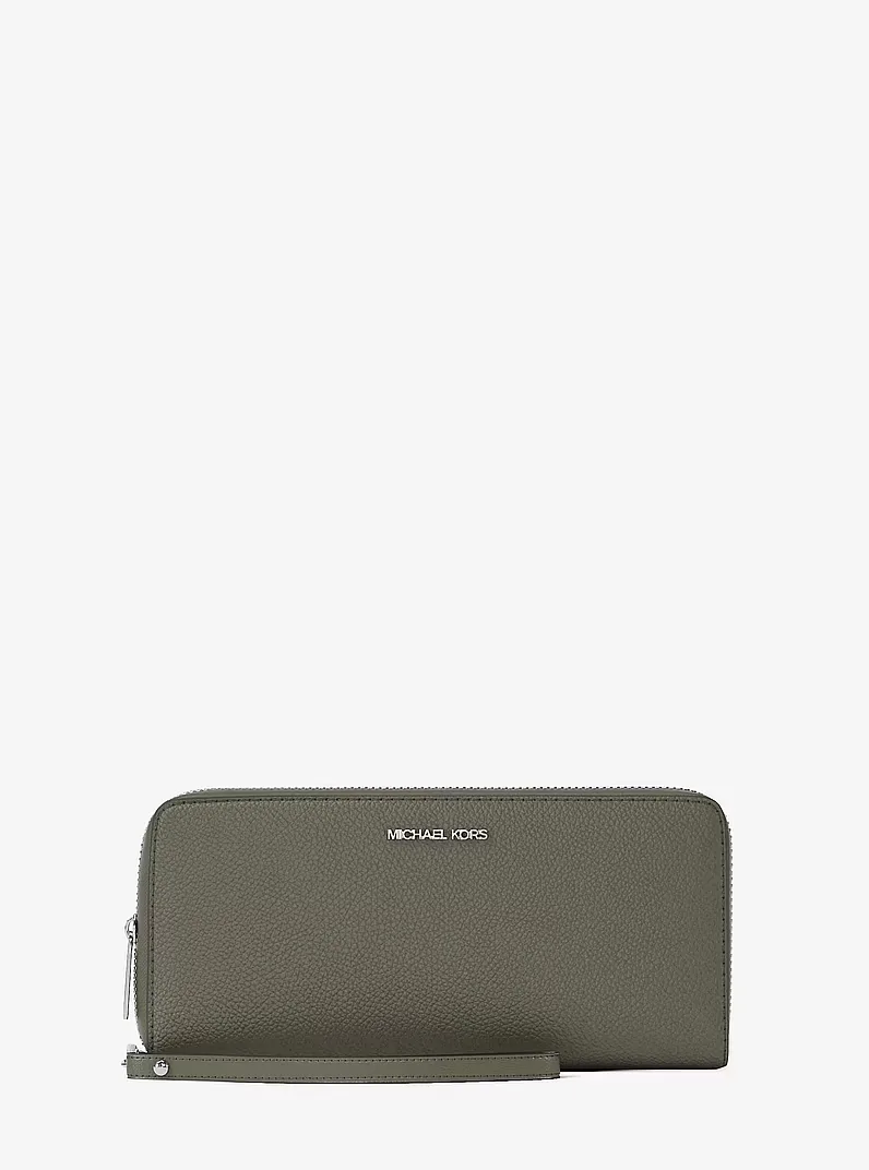 Large Pebbled Leather Continental Wallet in MAROON - Sale | Michael Kors [US]
