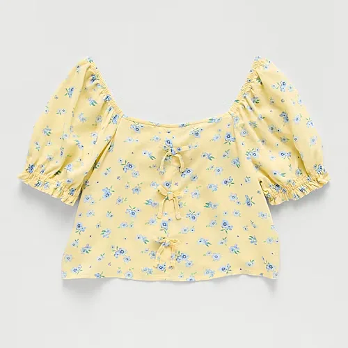 Thereabouts Little & Big Kid Girls Square Neck Short Sleeve Blouse, Small (7-8), Yellow