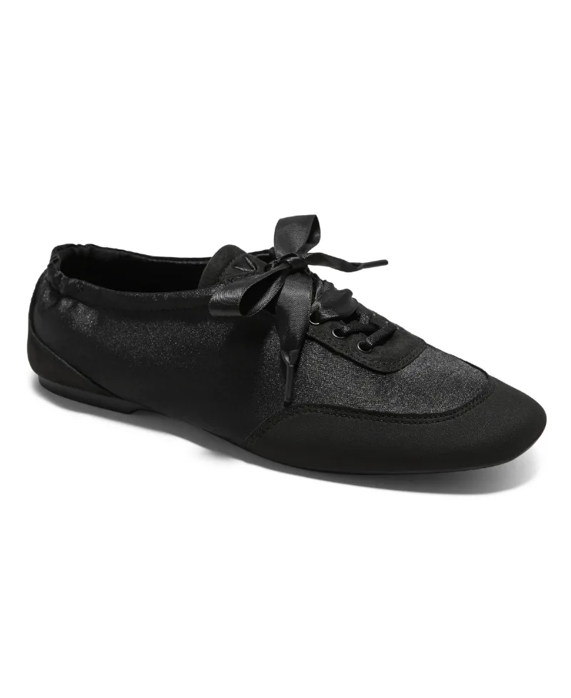 Vivaia Women's Cristina Square-Toe Lace-Up Satin Sneakerina - Black