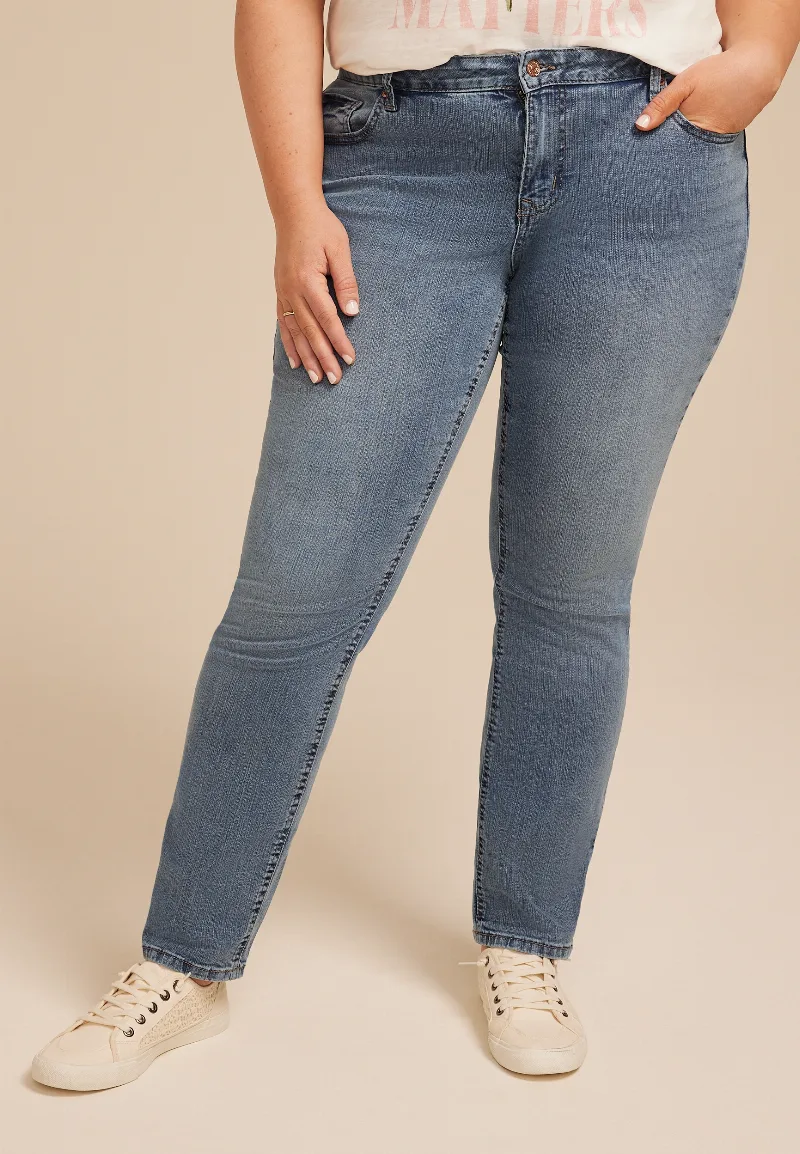 Maurices Plus Size Jeans Women's Jeans Classic Mid Rise Slim Straight Jean Blue Denim