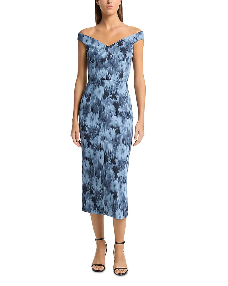 Michael Michael Kors Floral Cady Portrait Neck Dress