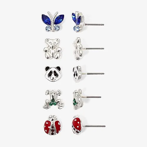 Mixit Womens Butterfly Hypoallergenic 5 Pair Earring Set, One Size, Multi