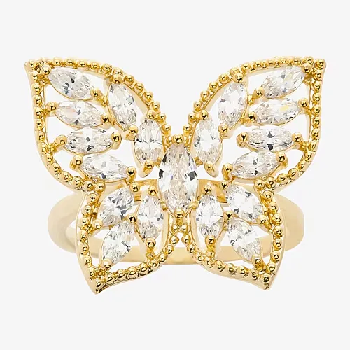 Sparkle Allure Womens Cubic Zirconia 14K Gold Over Brass Butterfly Cocktail Ring, 10
