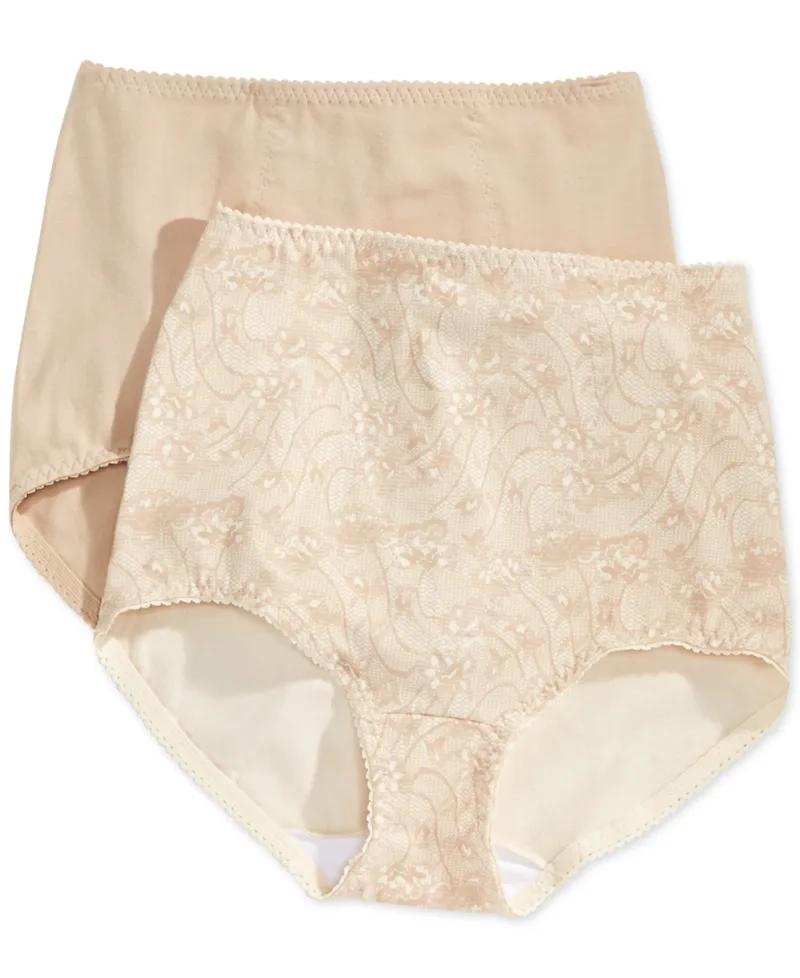 Bali Women's Light Tummy-Control Cotton 2-Pack Brief Underwear X037 - Nude/Nude Lace w/ Flowers (Nude 5)