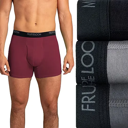 Fruit of the Loom Premium Cotton Stretch Mens 3 Pack Support Pouch Boxer Briefs 3jcsbb76, Small, Gray