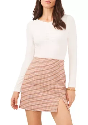 1.State Women's Long Sleeve Wide Neck Ruched Top, Ivory, XL
