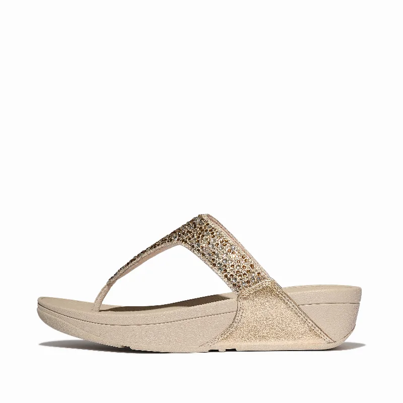 LULU Crystal-Mix Metallic Toe-Post Sandals