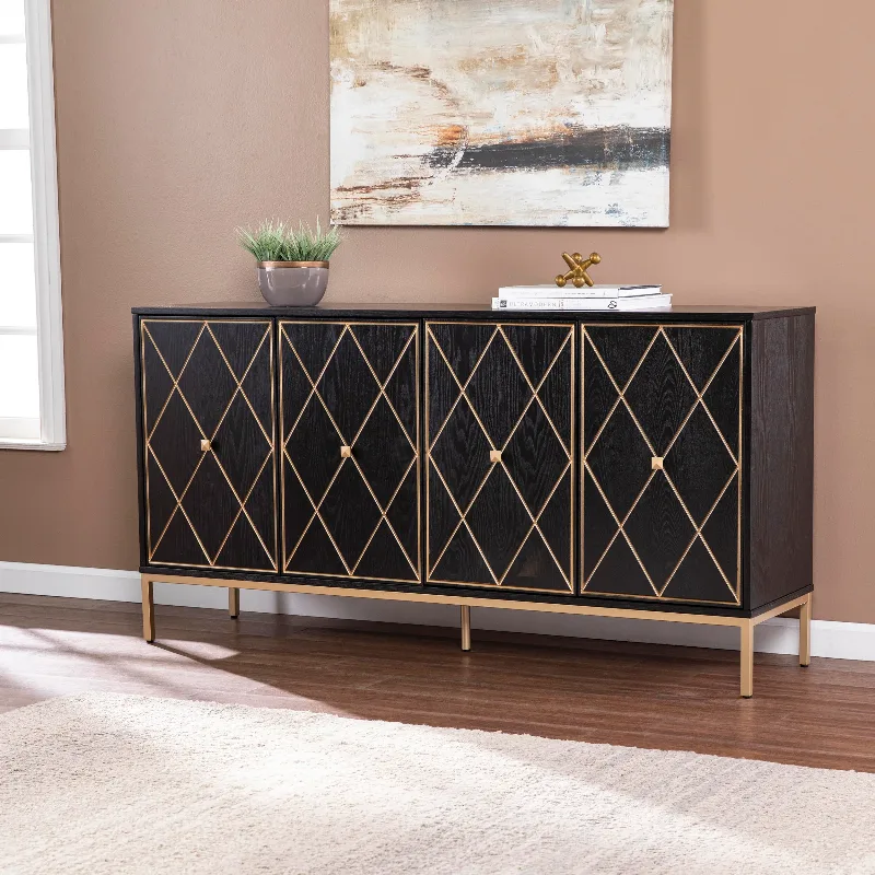 Ashley Southern Enterprises Furniture Erdan Sideboard Cabinet with Storage, Black/Gold