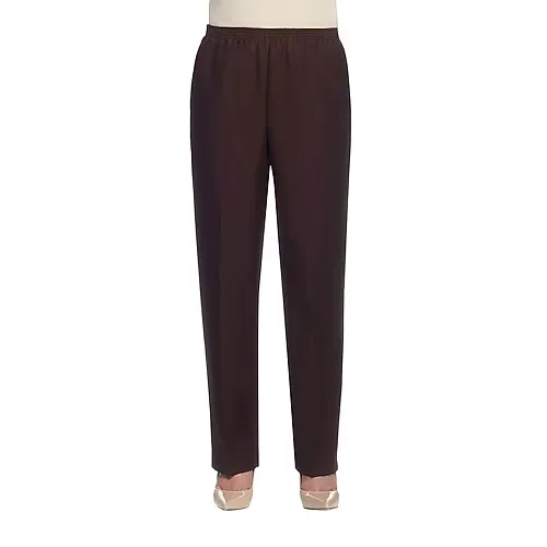Alfred Dunner Classics Womens Straight Mid Rise Pull-On Pant, 18 Petite, Brown