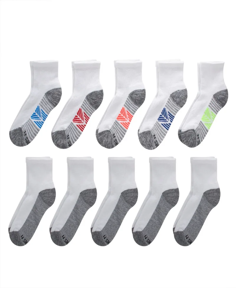 Big Boys Ultimate Ankle Socks, Pack of 10 - White/Red/Blue/Orange/Green