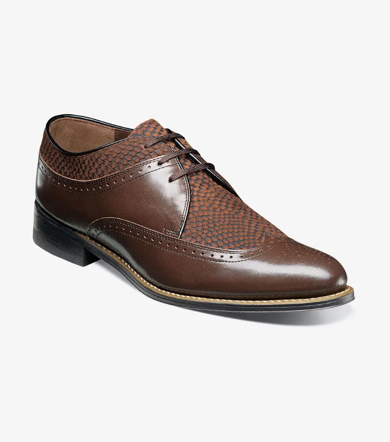 Stacy Adams Shoes Dayton Python Print Wingtip Oxford Brown Size 7.5