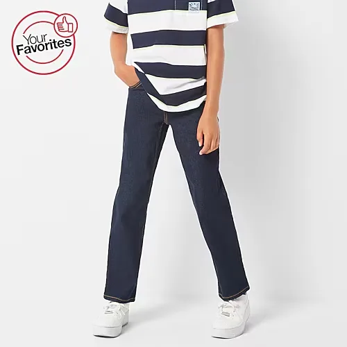 Thereabouts Little & Big Kid Boys Adjustable Waist Stretch Fabric Straight Leg Jean, 5, Blue