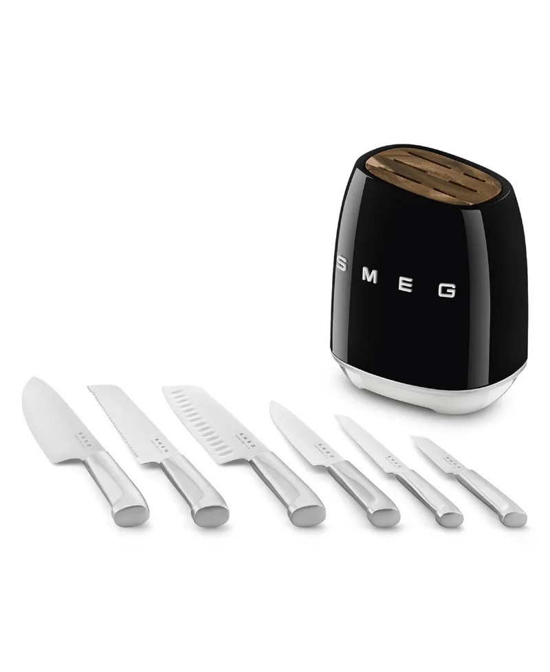Smeg 50's Retro Style Aesthetic 7-Pc. Knife Block Set - Black