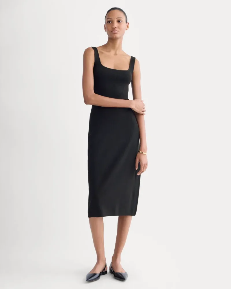 Knit Square-Neck Midi Dress | Black