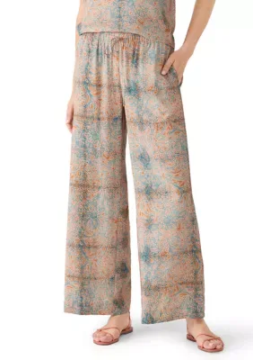 Single Thread Women's Wide Leg Print Drawstring Pants, Teal, XL