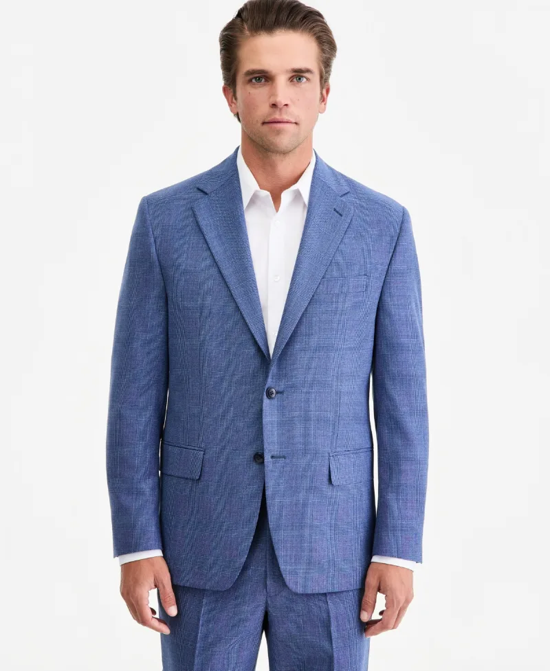 Michael Kors Men's Classic Fit Wool Blend Suit Separates Jacket - Bright Blue Plaid