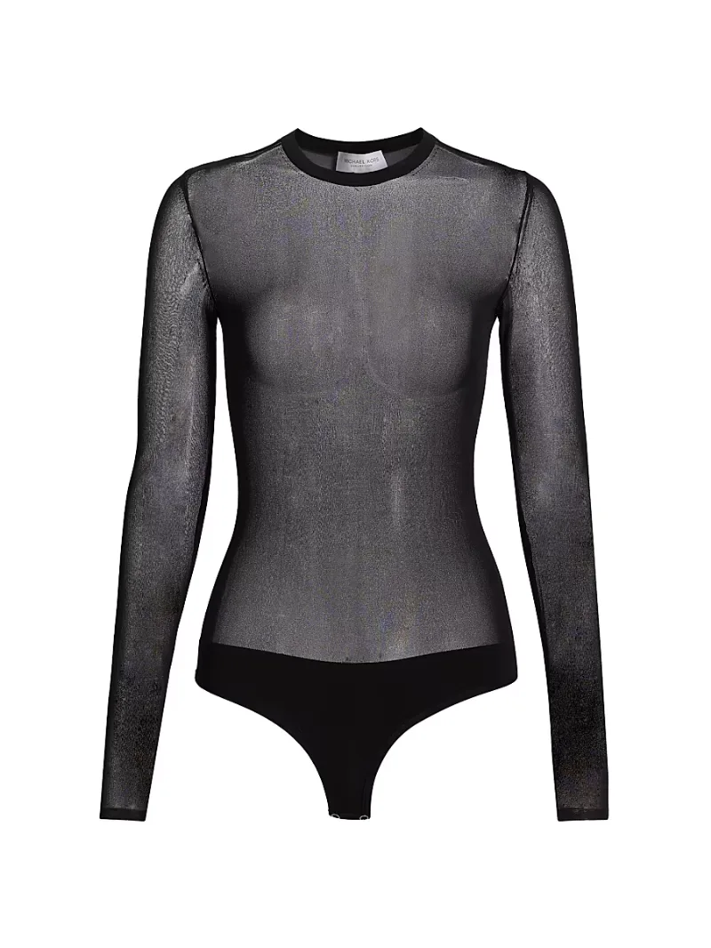 Michael Kors Collection Women's Mesh Crewneck Bodysuit - Black - Size Small