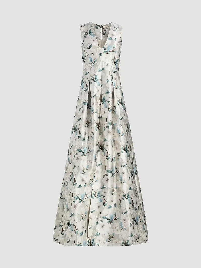 SACHIN BABI Women's Brooklynne Floral Satin A-Line Gown - Champagne Magnolia - Size 10