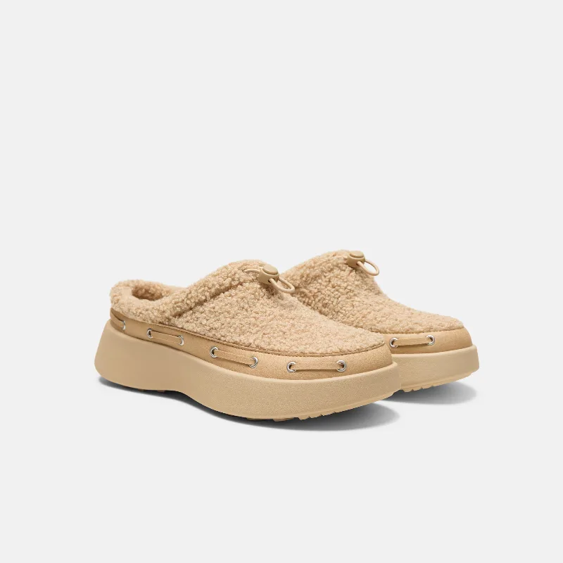 VIVAIA Round-Toe Fuzzy Platform Mules (Tobi)|LATTE|US 9.5