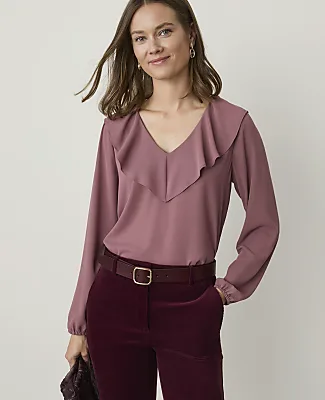 Ann Taylor Ruffle Trim Blouse
