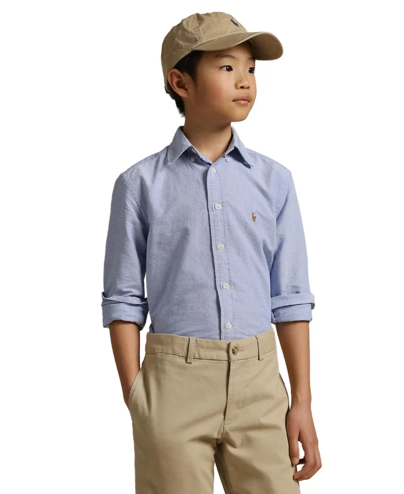 Polo Ralph Lauren Big Boys Embroidered Pony Logo Cotton Oxford Shirt - Light Blue