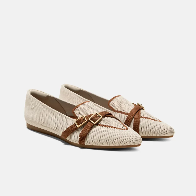 VIVAIA Pointed-Toe Aria Crisscross Loafers (Marvis)|CREAM IVORY&DK CARAMEL|US 8.5