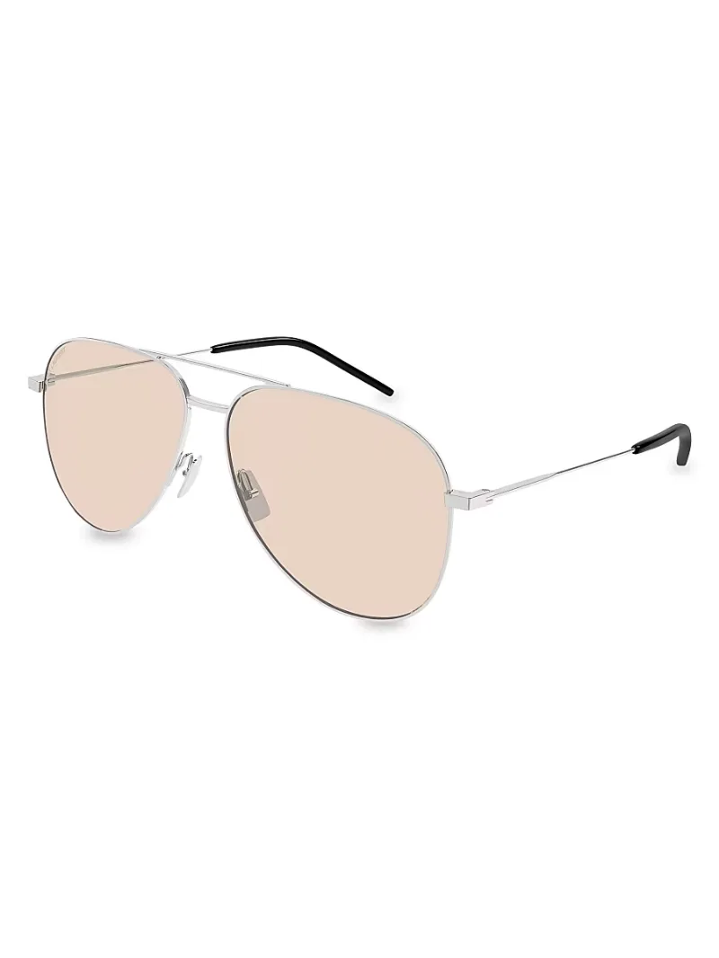 Saint Laurent Men's Classic 11 59MM Pilot Metal Sunglasses - Silver Yellow