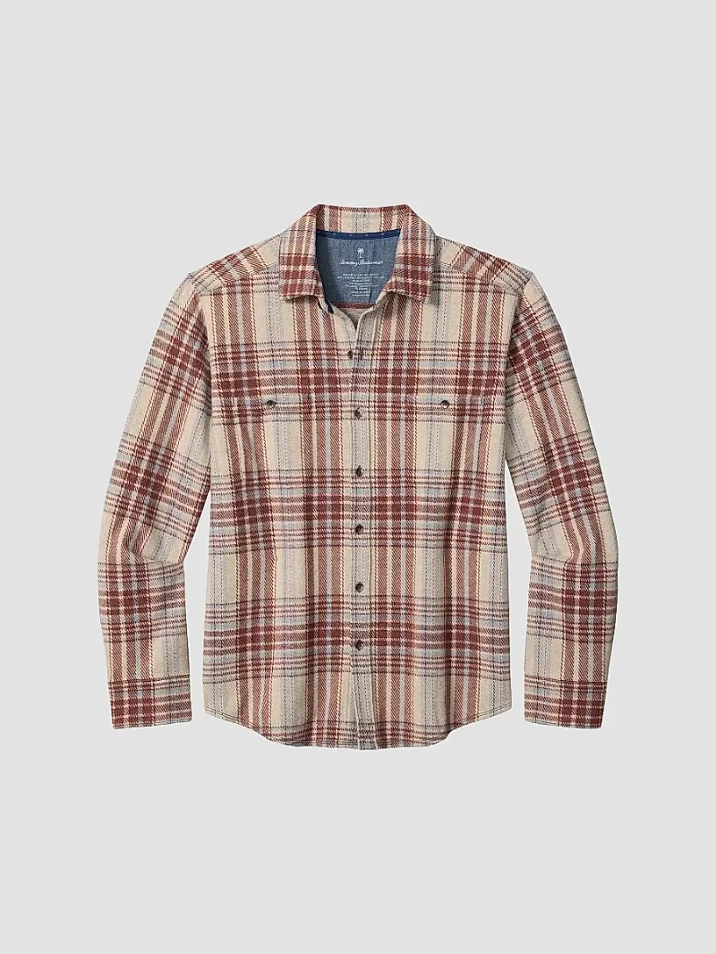 Tommy Bahama Men's Fireside Santa Fe Plaid Flannel Shirt - Warm Mist - Size Large