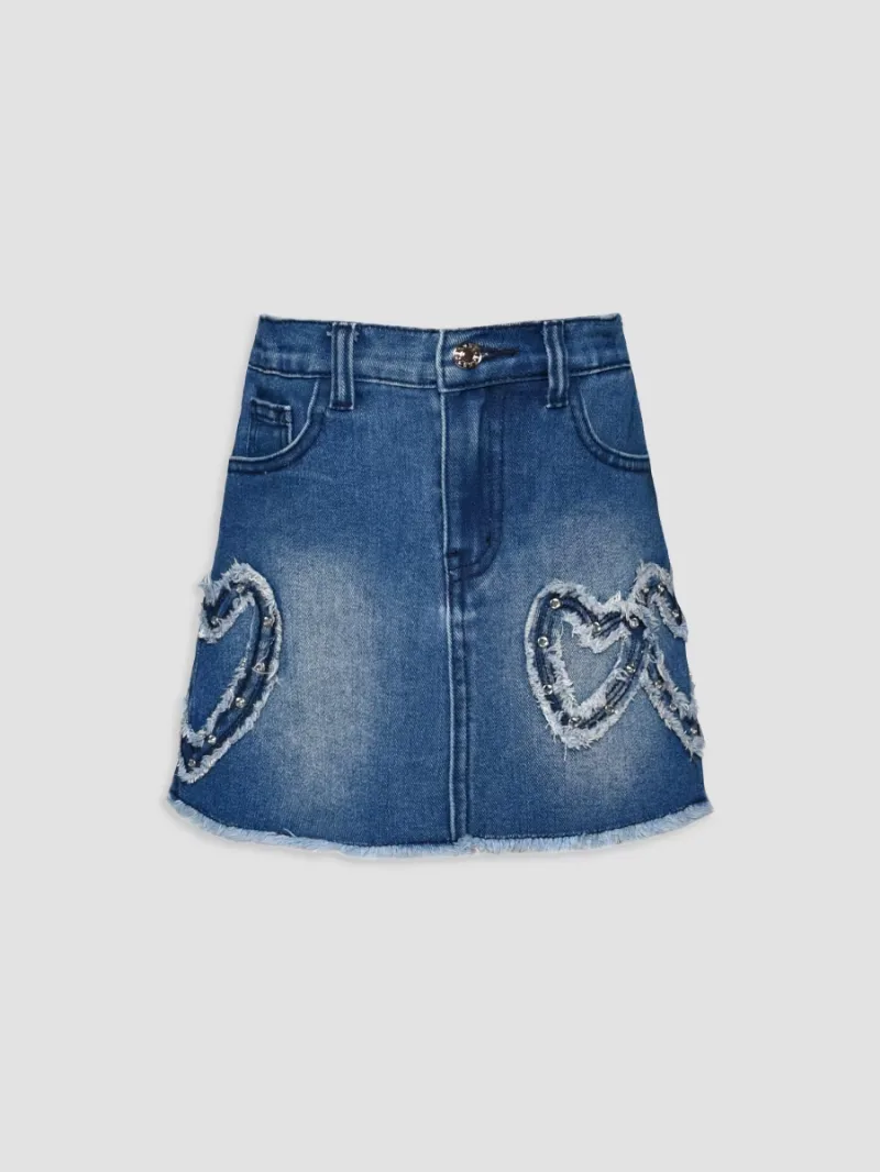 Girl's Little Girl's & Girl's Heart-Patch Denim Mini Skirt - Blue - Size 7
