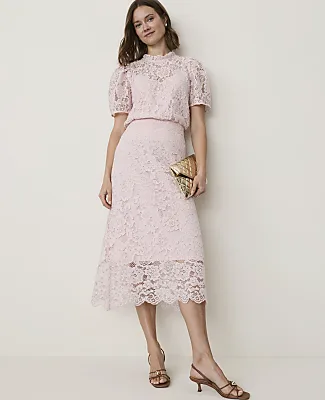 Ann Taylor Scalloped Trim Lace Midi Skirt