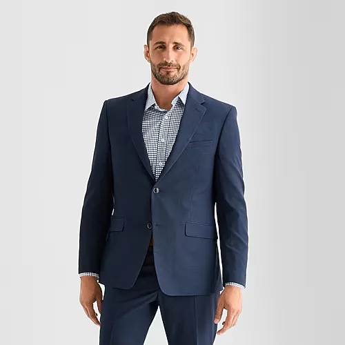 Van Heusen Birdseye Mens Stretch Fabric Modern Fit Suit Jacket, 46 Long, Blue