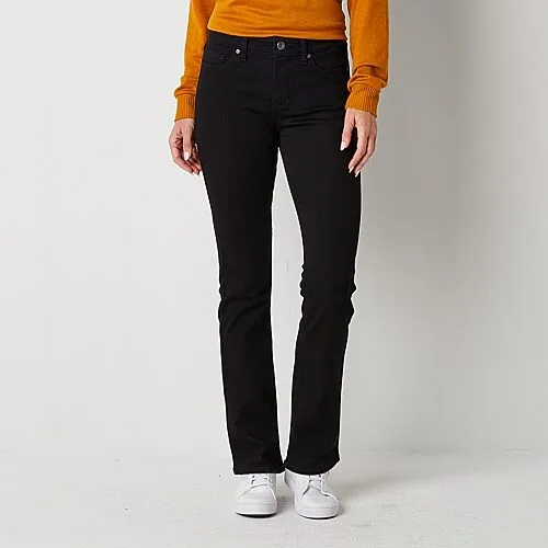 St. John's Bay Womens Mid Rise Bootcut Jean, 4 Petite, Black