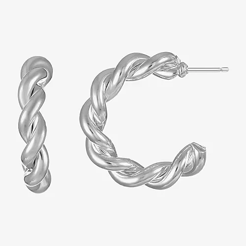 Liz Claiborne Rope Twist Womens 16mm Hypoallergenic Hoop Earrings, One Size, Silver