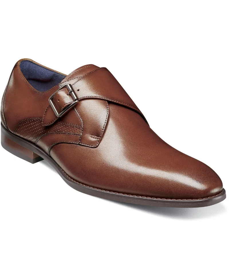 Stacy Adams Men's Karcher Plain Toe Monk Strap Slip-On Dress Shoes - Cognac