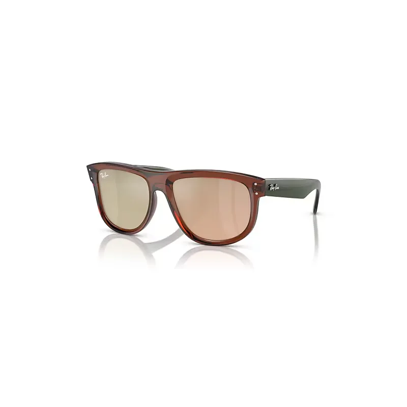 Ray-Ban Boyfriend Reverse Sunglasses Transparent Green Frame Gold Lenses 56-18